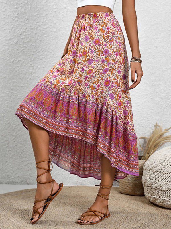 New casual women's bohemian skirt positioning printed floral skirt - Bottoms